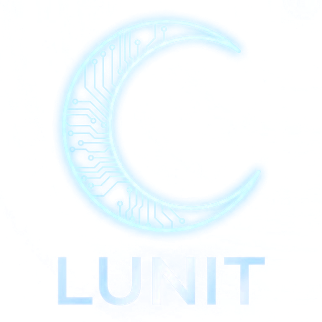 Logo LUNIT, croissant de lune circuit imprimé et nom LUNIT